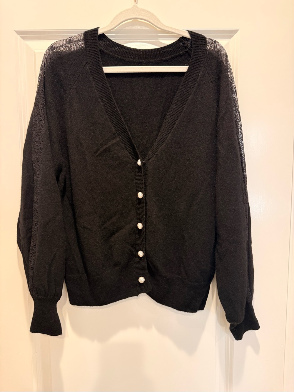 Brodie Cashmere Black V-Neck Pearl Button Cardigan